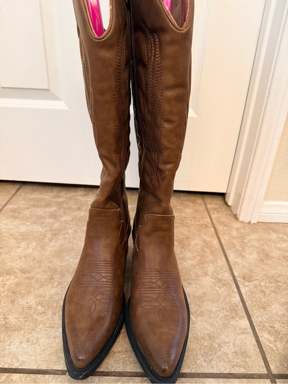 Brand New Brown Western Cowboy Boots | Knee High | Side Zip | Pointed Toe